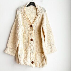 Vintage Handmade Wool Blend Fisherman Chunky Knit Cardigan XL